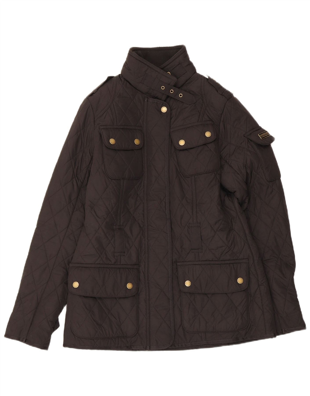Barbour Chaqueta Acolchada Militar Para Mujer UK 10 Small Poliéster Negro