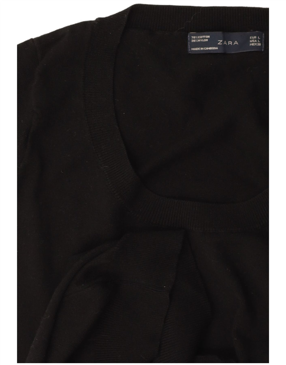 ZARA Jersey corto de manga corta con cuello barco para mujer, talla 40, talla grande, color negro