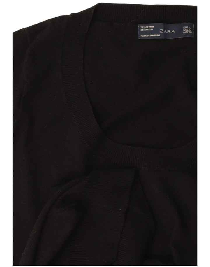 ZARA Jersey corto de manga corta con cuello barco para mujer, talla 40, talla grande, color negro