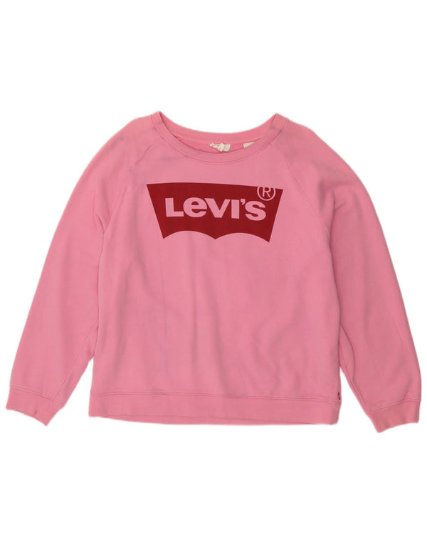 Levi's Sudadera extragrande con estampado gráfico para mujer, talla 40, talla grande, algodón rosa