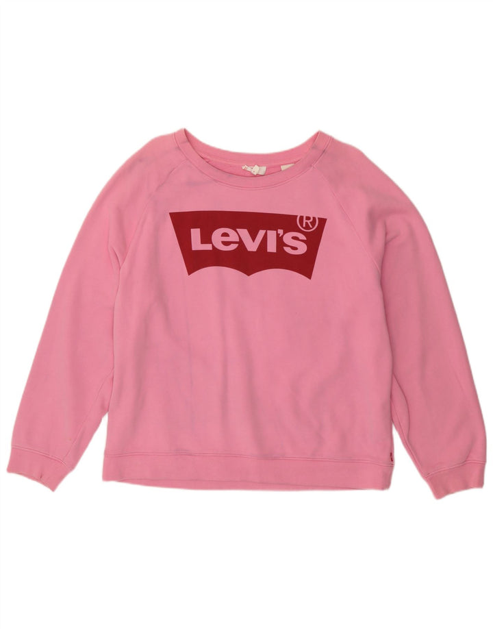 Levi's Sudadera extragrande con estampado gráfico para mujer, talla 40, talla grande, algodón rosa