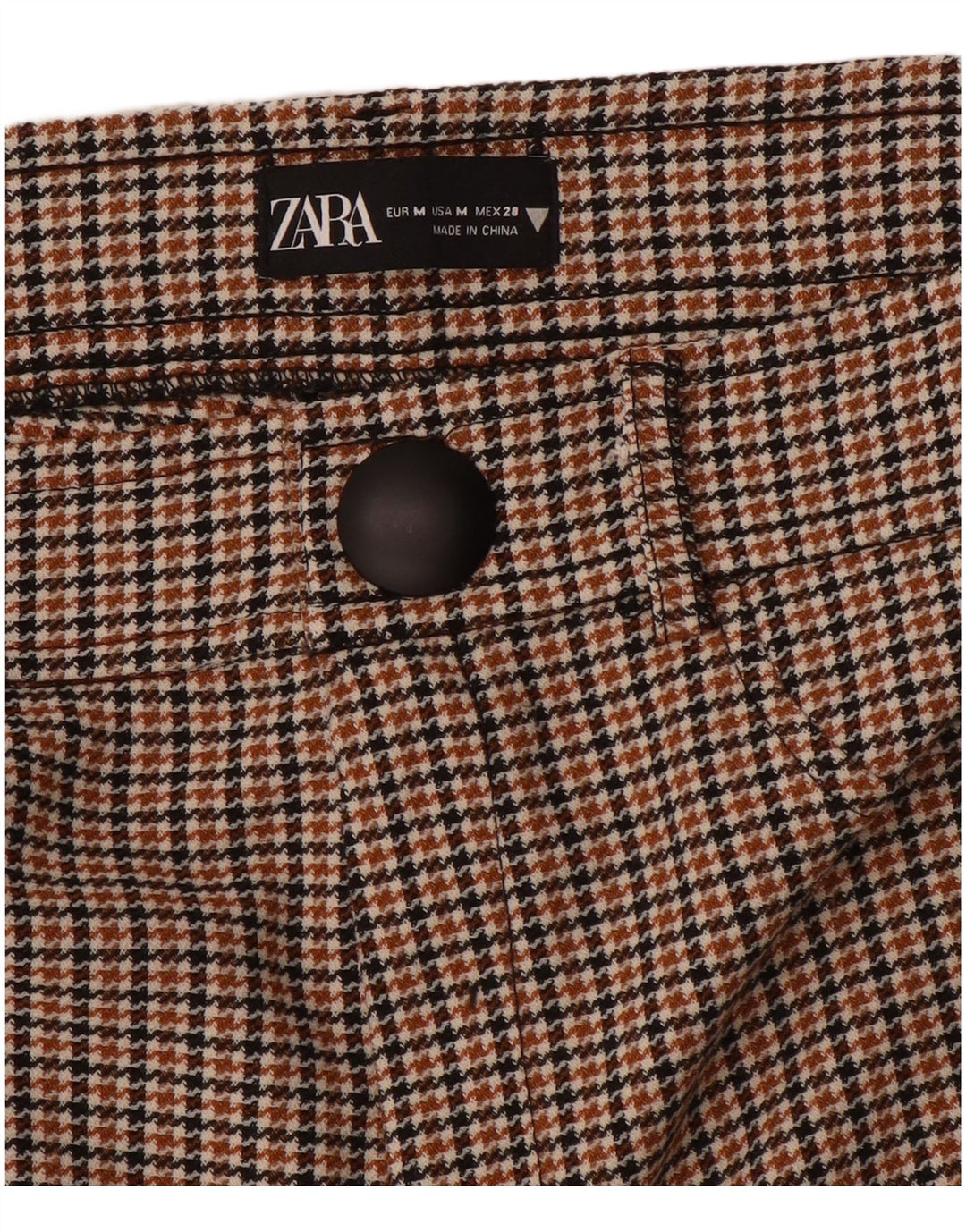 Zara Mujer Pantalón Casual Slim Medium W28 L28 Marrón Pata De Gallo