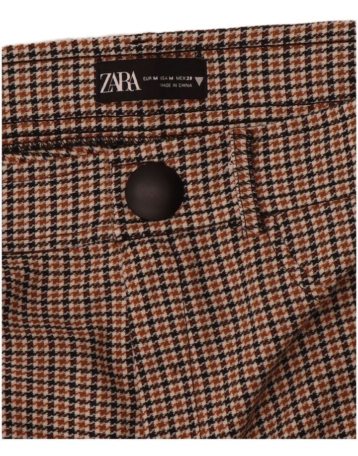 Zara Mujer Pantalón Casual Slim Medium W28 L28 Marrón Pata De Gallo