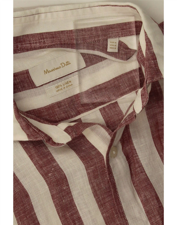 Camisa Massimo Dutti Hombre Lino Rayas Burdeos Medio