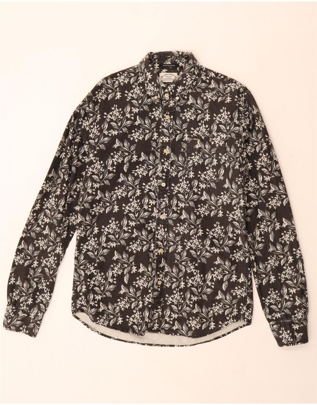 SCOTCH & SODA Camisa Hombre Grande Negro Floral Algodón Hawaiano