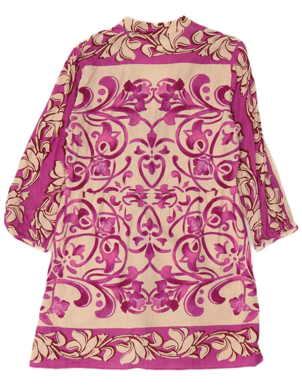Zara Vestido camisero de manga 3/4 para mujer UK 42 Lino floral rosa mediano