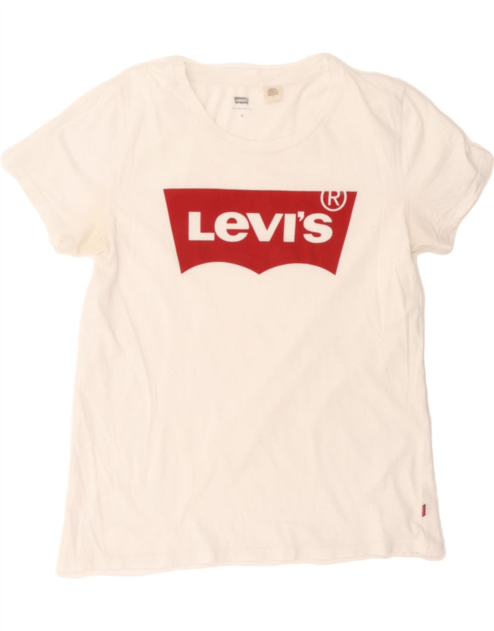 LEVI'S Womens Graphic T-Shirt Top UK 14 Medium White Cotton Vintage Levi's and Second-Hand Levi's from Messina Hembry 