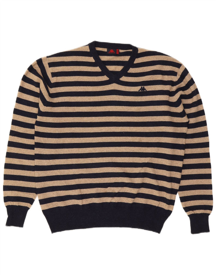 Kappa Jersey con Cuello en V para Hombre XL Lana a Rayas Beige
