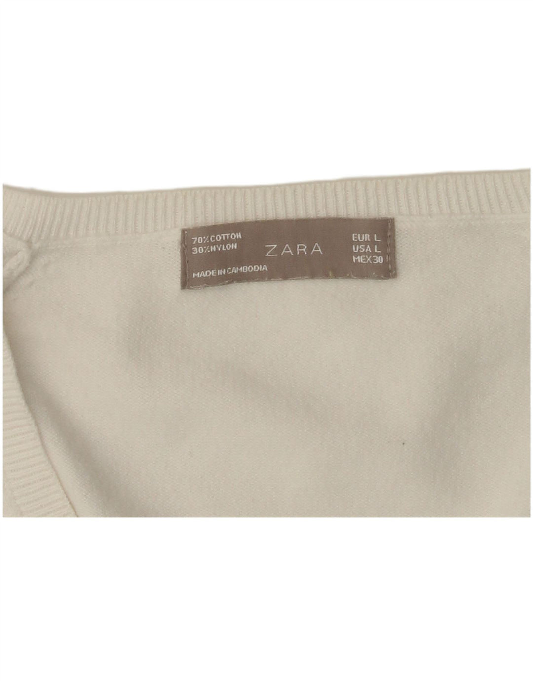 ZARA Jersey con cuello en V para mujer, talla 40, talla grande, color blanco