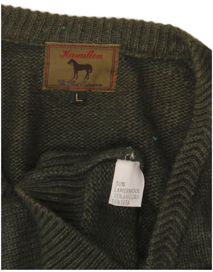 HAMILTON Jersey con cuello en V para hombre de lana de cordero caqui grande