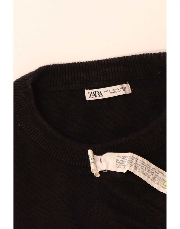 Zara Hombre Jersey Cuello Redondo Jersey Grande Algodón Negro