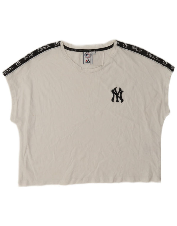 Majestic Camiseta corta con gráfico de los Yankees de Nueva York para mujer Top UK 10 Small White