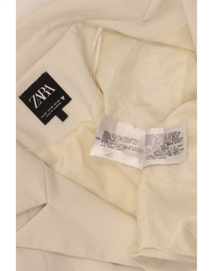 Zara Mujer Crop Open Blazer Chaqueta UK 6 XS Off White Poliéster