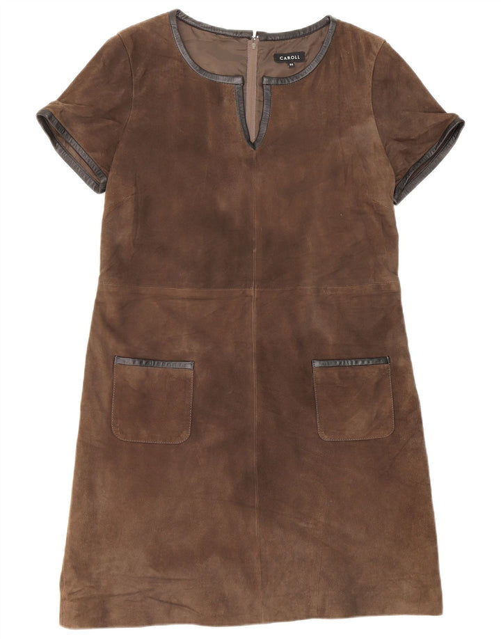 Vestido recto de ante vintage para mujer IT 44 Marrón medio