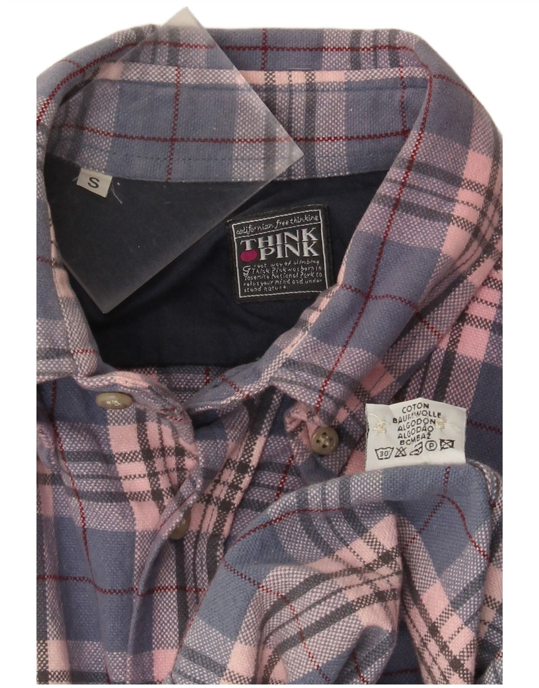 Camisa de franela para hombre Think Pink de algodón a cuadros rosas pequeños