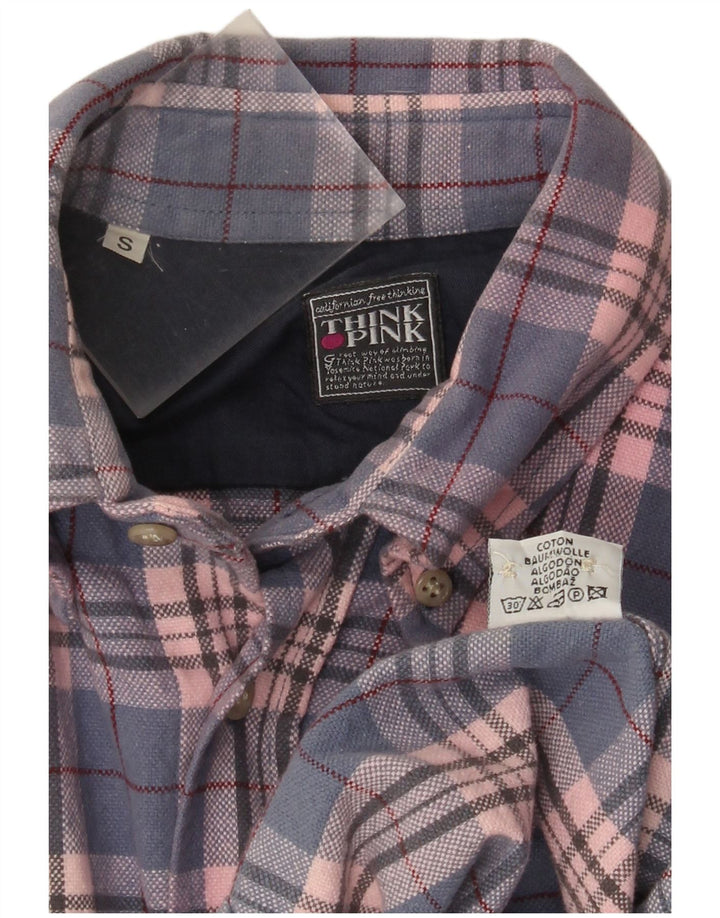 Camisa de franela para hombre Think Pink de algodón a cuadros rosas pequeños