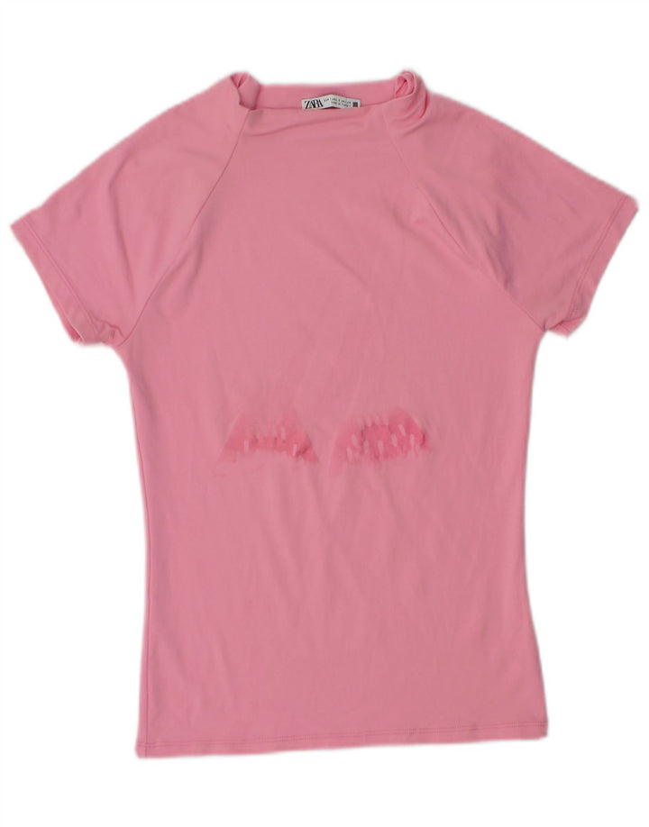Zara Mujer Camiseta Gráfica Top UK 8 Small Rosa