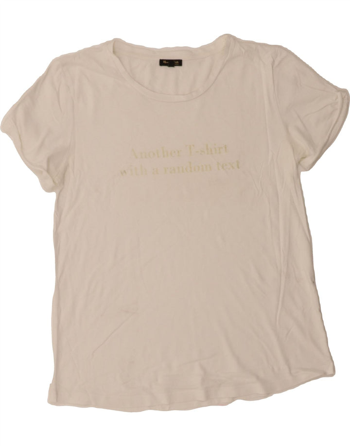MASSIMO DUTTI Womens Graphic T-Shirt Top UK 16 Large Off White Vintage Massimo Dutti and Second-Hand Massimo Dutti from Messina Hembry 