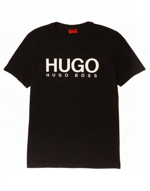 Hugo Boss Hombre Camiseta Gráfica Top Medio Algodón Negro
