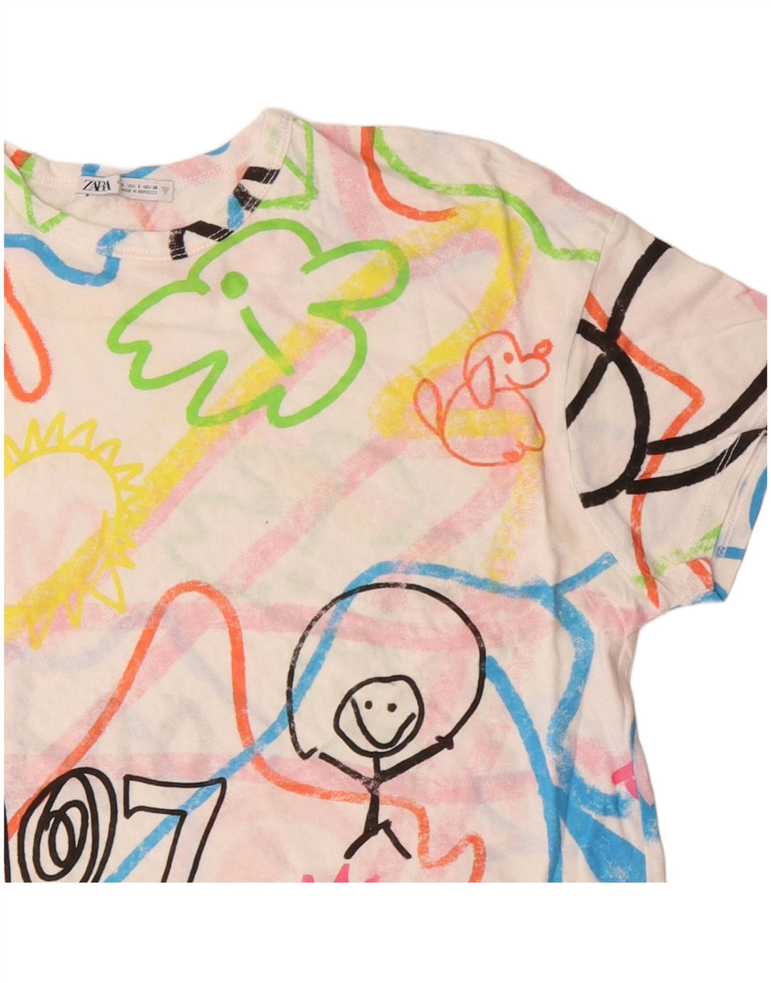 ZARA Camiseta corta con gráfico extragrande para mujer UK 40 Small Multicolor