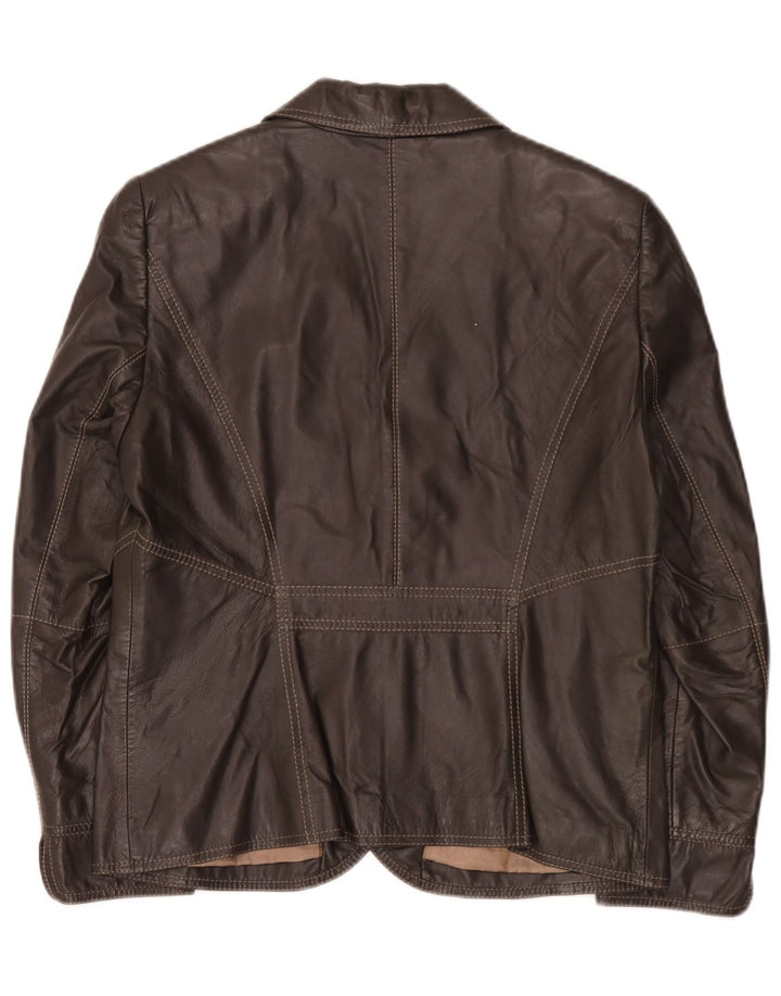 Vintage mujer 3 botones cuero Blazer chaqueta Reino Unido 14 marrón medio
