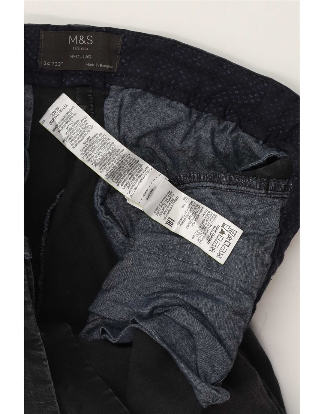 Marks & Spencer Pantalones chinos regulares para hombre W34 L33 Algodón negro