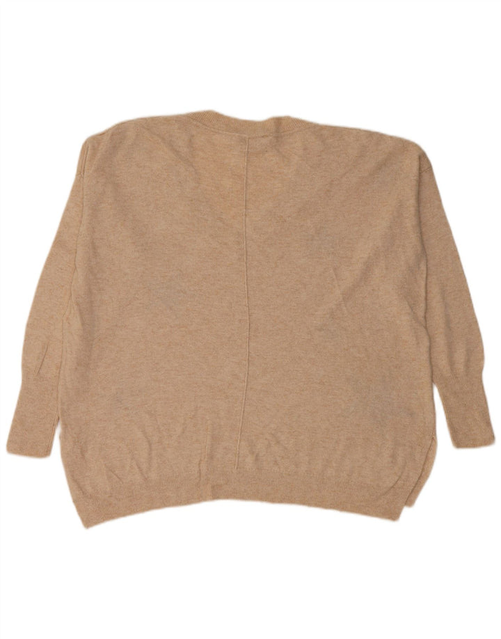 MINT VELVET Suéter tipo jersey con cuello en V y patrón abstracto para mujer UK 10 Small Beige