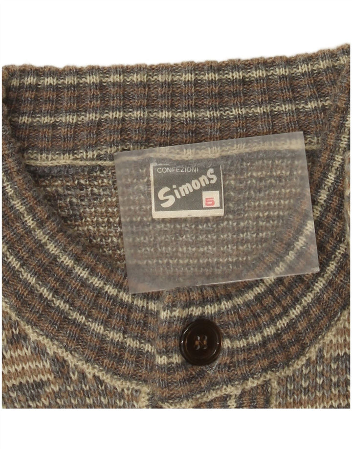 Vintage hombres Cardigan suéter medio gris Fair Isle lana