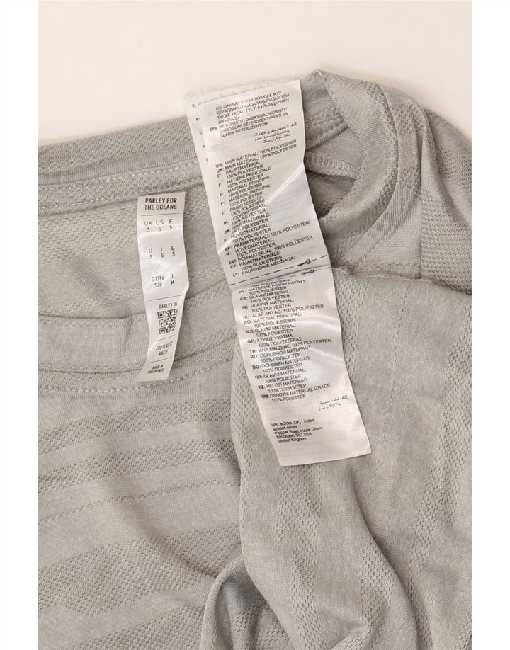 Adidas Mens Climalite Camiseta Top Pequeño Gris Rayas Poliéster