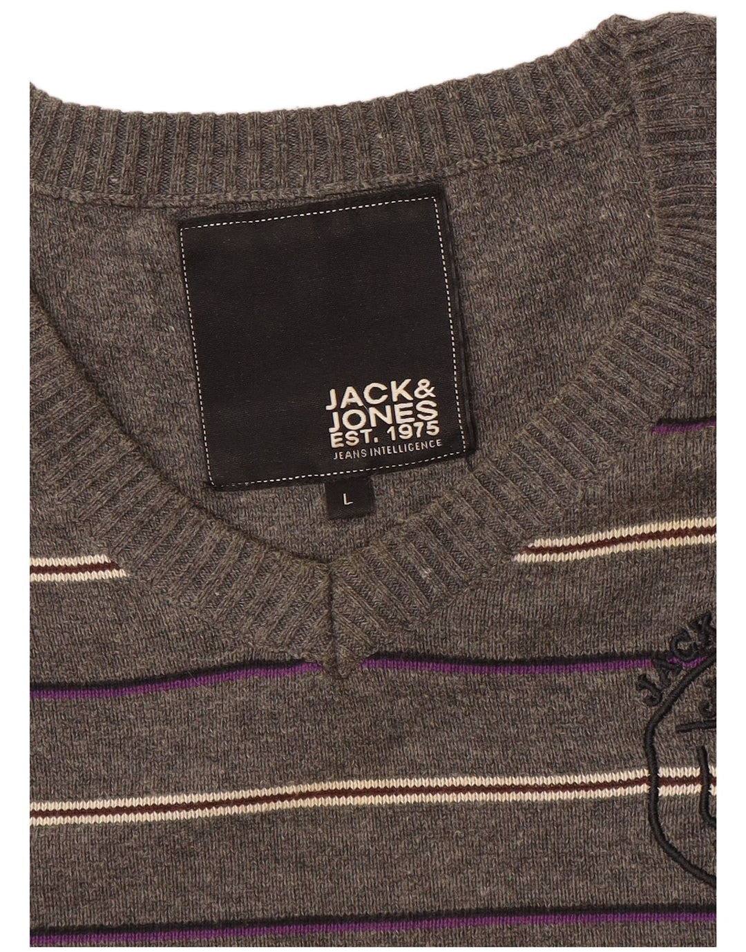 Jack & Jones Jersey con cuello en V gráfico para hombre, talla grande, gris, a rayas