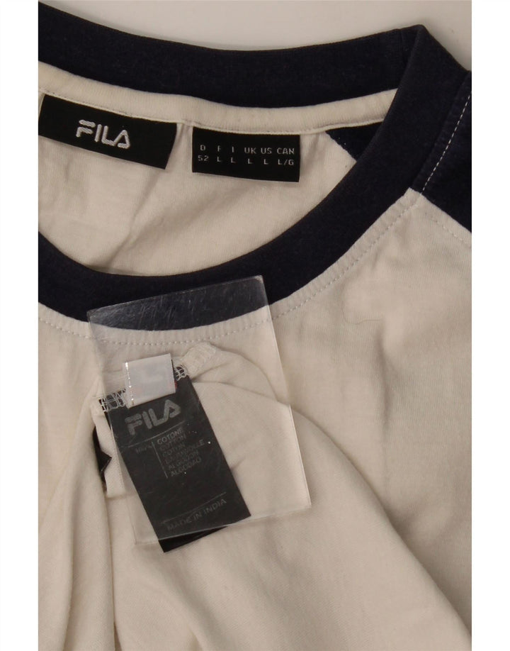 FILA Camiseta gráfica para hombre Top grande de algodón con bloques de color blanco