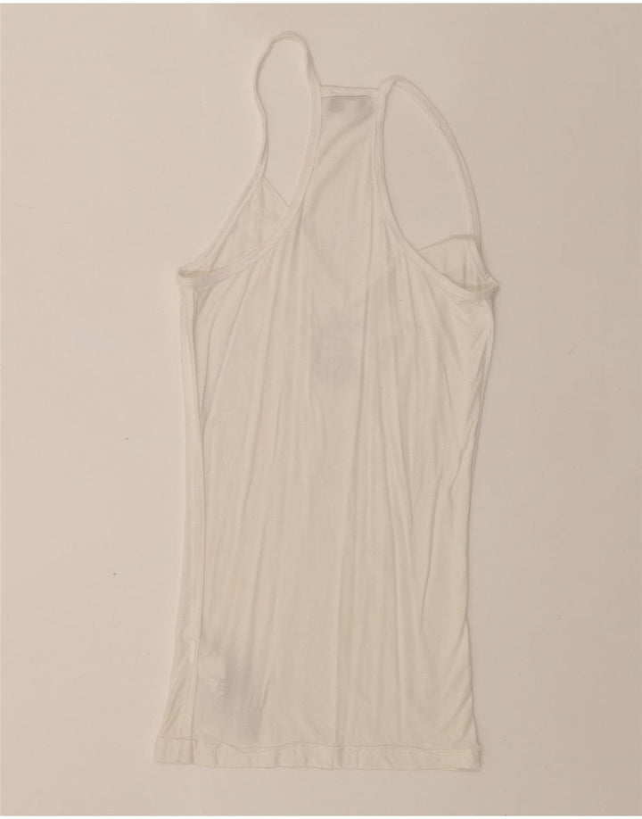 RICHMOND Womens Graphic Vest Top IT 42 Medium White Viscose Vintage Richmond and Second-Hand Richmond from Messina Hembry 