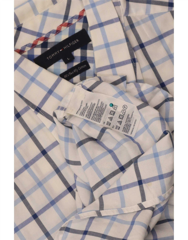 Camisa Tommy Hilfiger de manga corta para hombre de algodón a cuadros blancos grandes