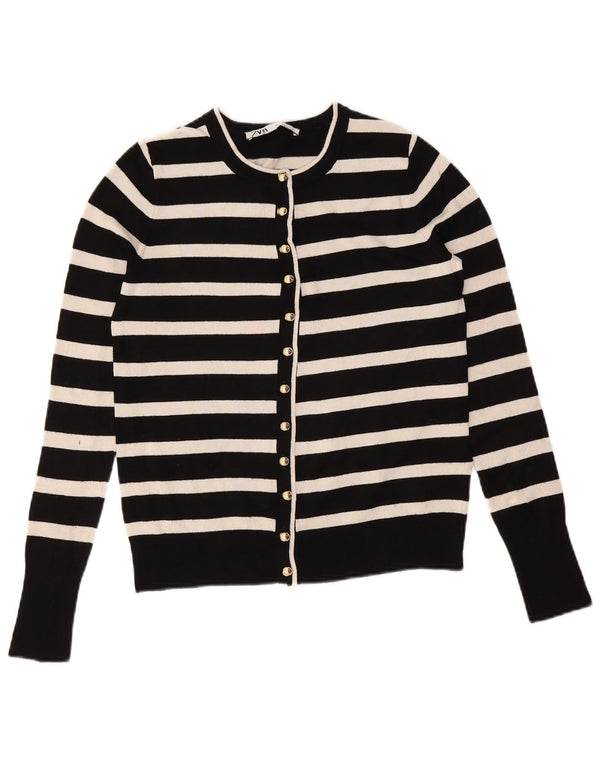 Zara Mujer Cárdigan Suéter UK 10 Small Viscosa Rayas Negras