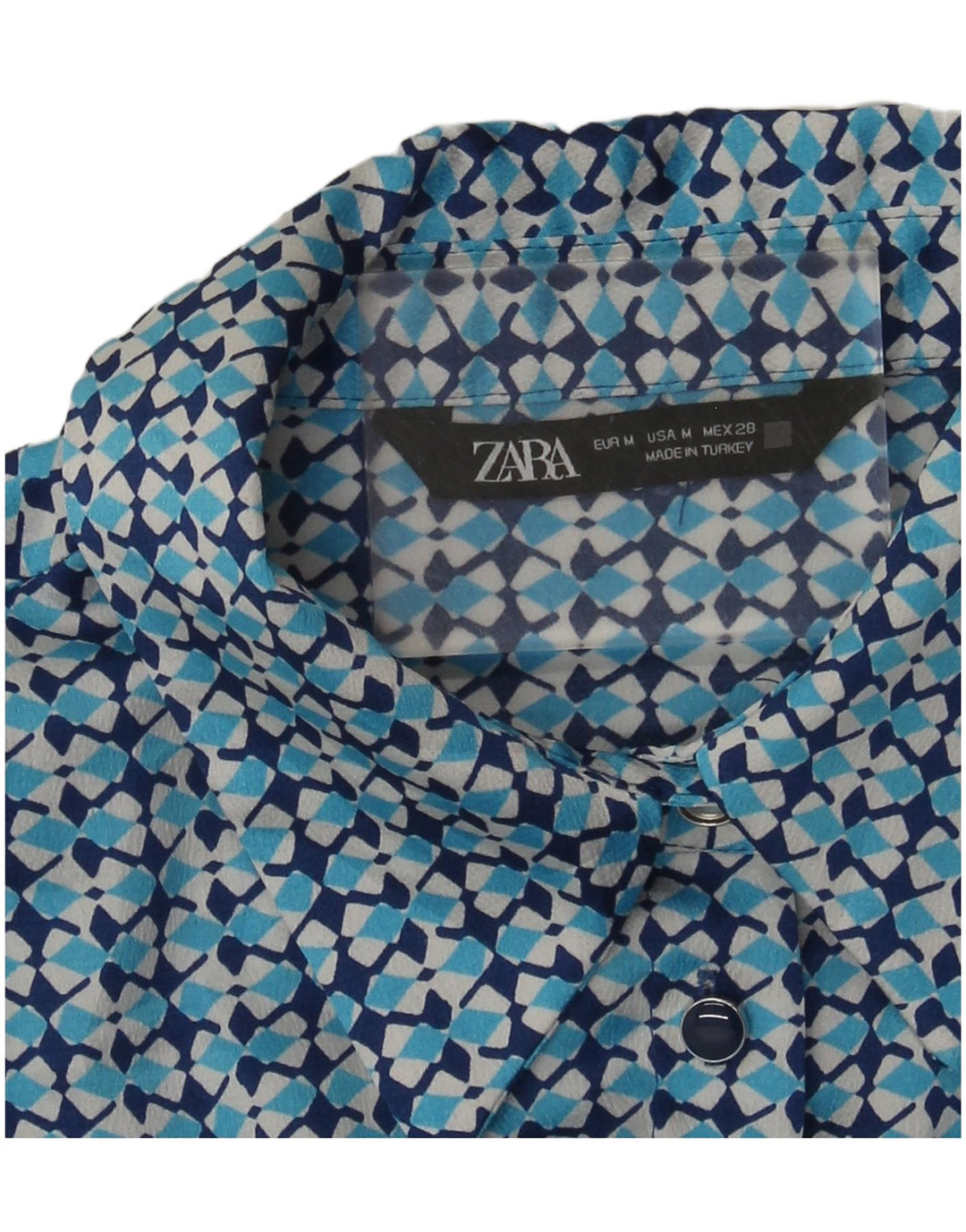 Zara Mujer Camisa UK 44 Medio Azul Geométrico