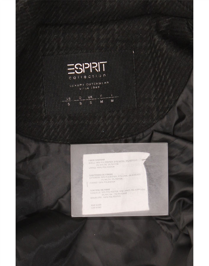 Esprit Abrigo con capucha para mujer UK 10 Small Poliéster de pata de gallo negro