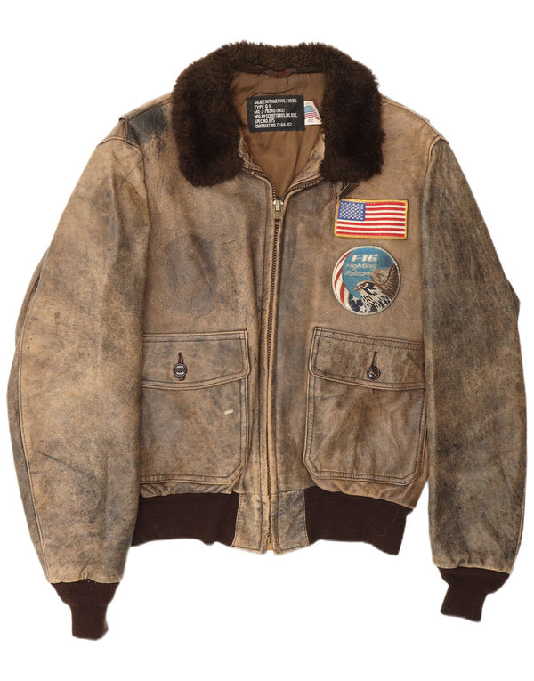 Schott Chaqueta de aviador de vuelo de cuero gráfico para hombre UK 42 XL Cuero marrón