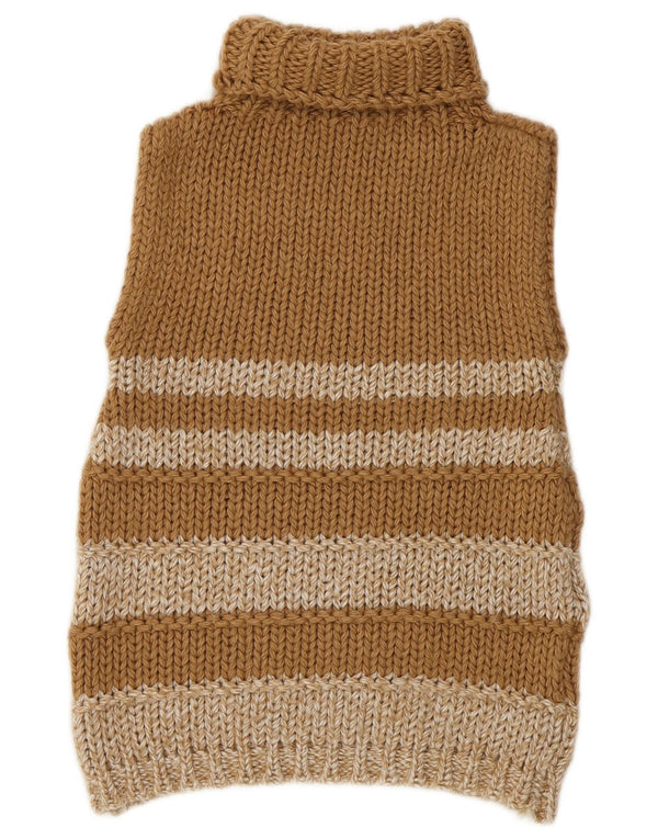 Vintage mujer rollo cuello crop chaleco camiseta Reino Unido 6 XS beige rayas