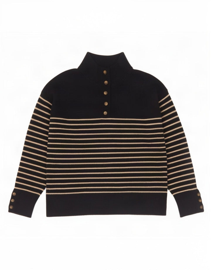 Zara - Jersey con cuello y botones para mujer, talla 40, talla mediana, color azul marino, a rayas