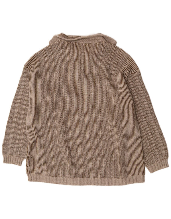 Vintage hombres zip cuello jersey suéter IT 66 6XL beige rayas