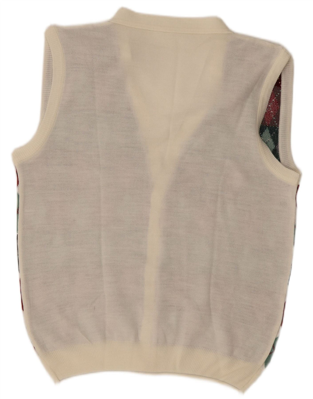 Vintage hombres sin mangas Cardigan suéter grande blanco Argyle/Diamond