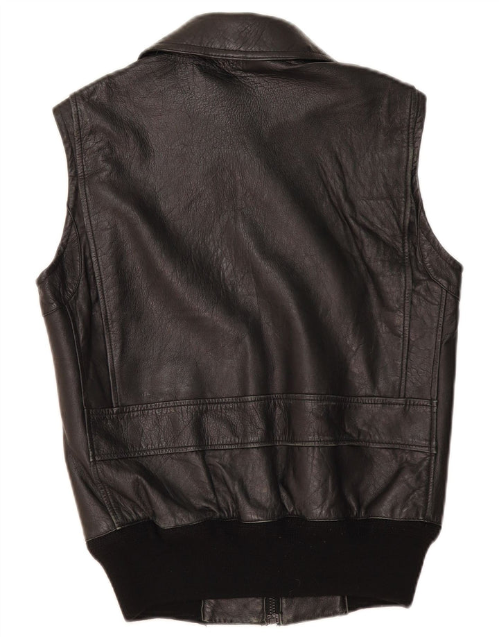 Vintage hombres cuero Gilet Reino Unido 36 pequeño cuero negro