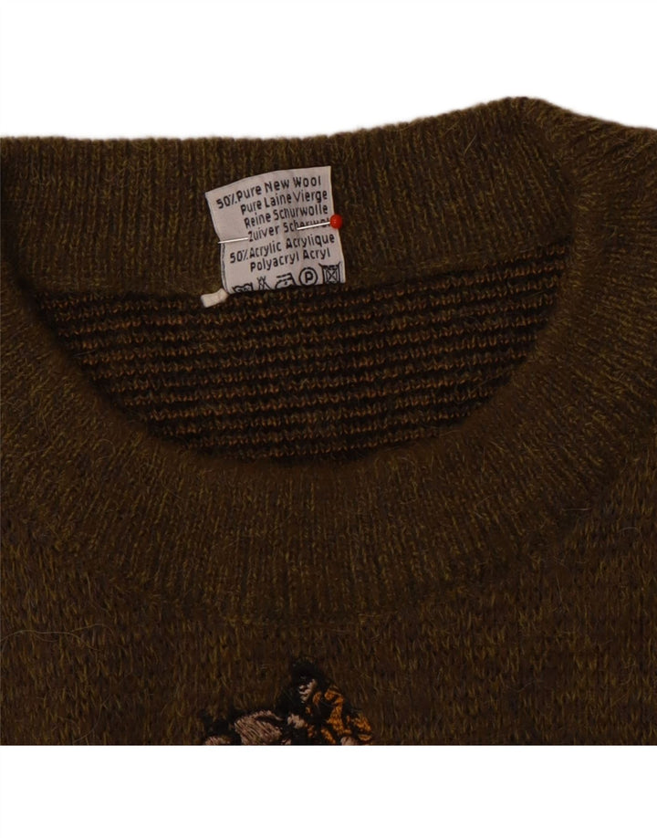 Lasa Hombre Jersey De Cuello Redondo De Lana Geométrica Marrón Medio