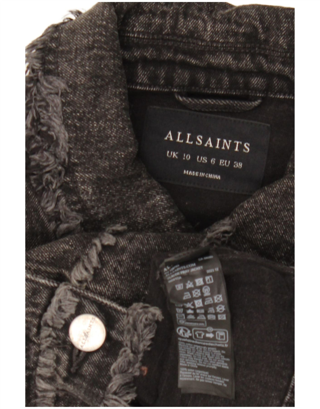 All Saints Chaqueta vaquera extragrande corta para mujer Reino Unido 10 Small Algodón negro