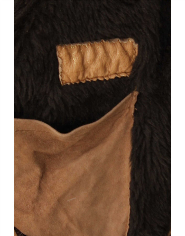 Vintage hombres shearling chaqueta Reino Unido 38 cuero marrón medio