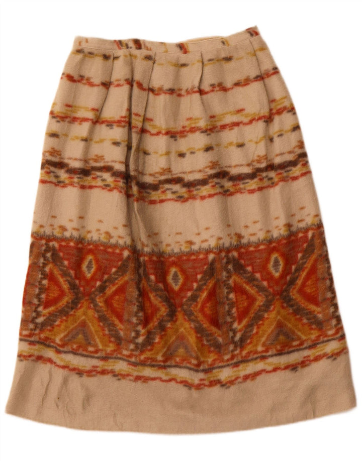 VINTAGE Mujer A-Line Falda W28 Medio Beige Geométrico