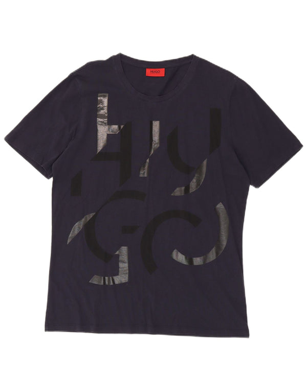 Hugo Boss Hombre Camiseta Gráfica Top XL Algodón Azul Marino