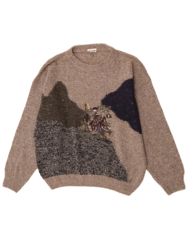 Fiume Jersey con cuello redondo y gráfico para hombre IT 52 Large Brown Colourblock