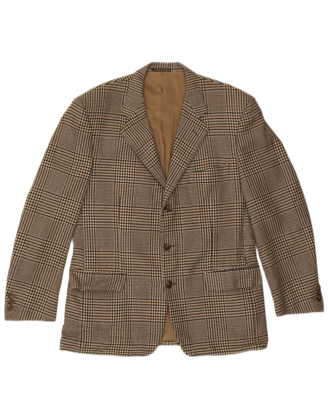 CORNELIANI Chaqueta tipo blazer de 3 botones para hombre IT 50 Large Beige Lana de pata de gallo