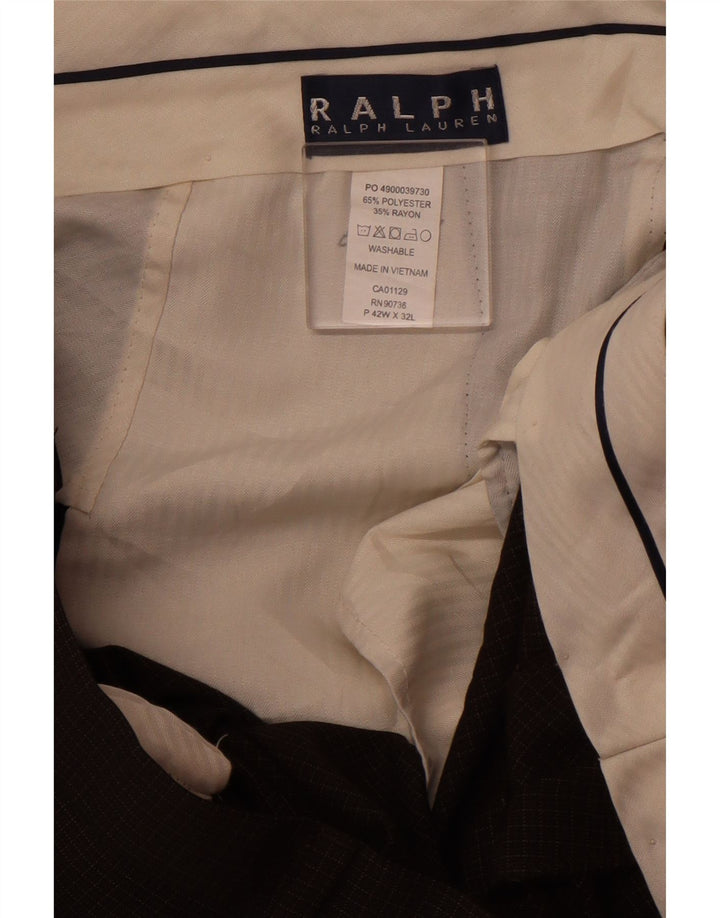 Ralph Lauren Pantalón de traje recto para hombre W42 L32 Poliéster a cuadros marrón